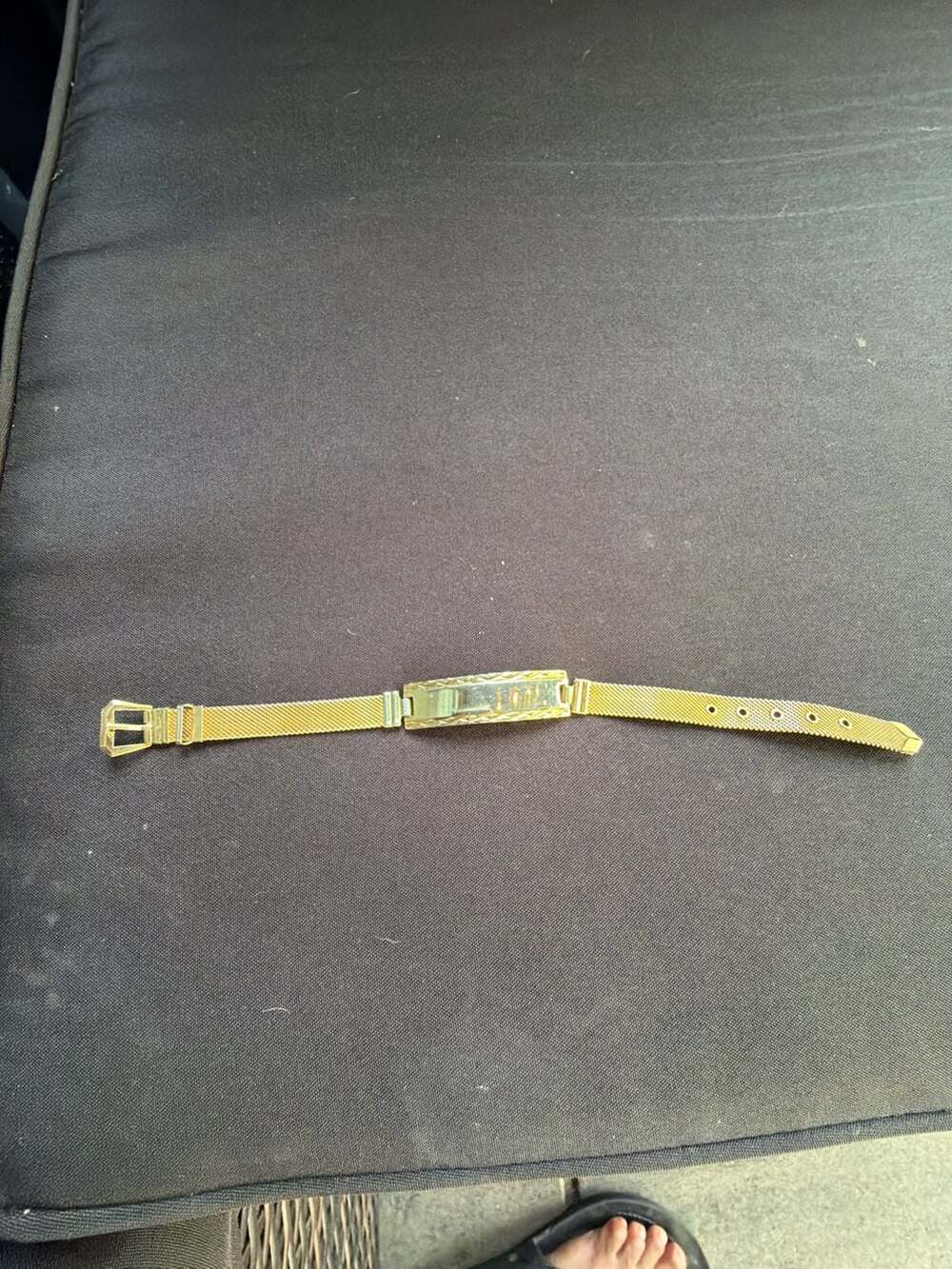 Vintage Gold Tone Mesh ID Bracelet with Buckle Clasp